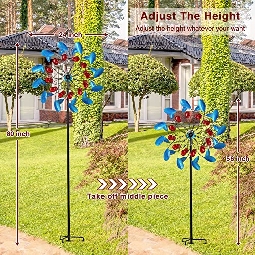 Solar Wind Spinner - Kinetic Wind Spinners Outdoor Metal Large With Led Light, Wind Sculptures & Spinners Windmills Clearance For Yard Home Patio Lawn (Blue Solar Wind Spinner) #TOP3
