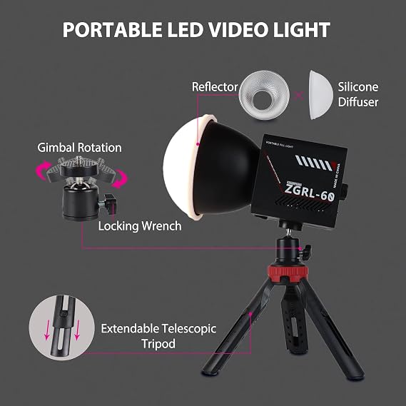 60W COB LED Video Light Handheld Portable with 8000 mAh Battery Dual-Color Photography Lighting Spotlight for Studio, Streaming, Phone Video, 2800K-6500K, 8 Lighting Effects, CRI 95
