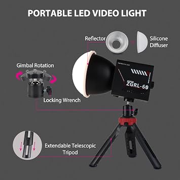 60W COB LED Video Light Handheld Portable with 8000 mAh Battery Dual-Color Photography Lighting Spotlight for Studio, Streaming, Phone Video, 2800K-6500K, 8 Lighting Effects, CRI 95