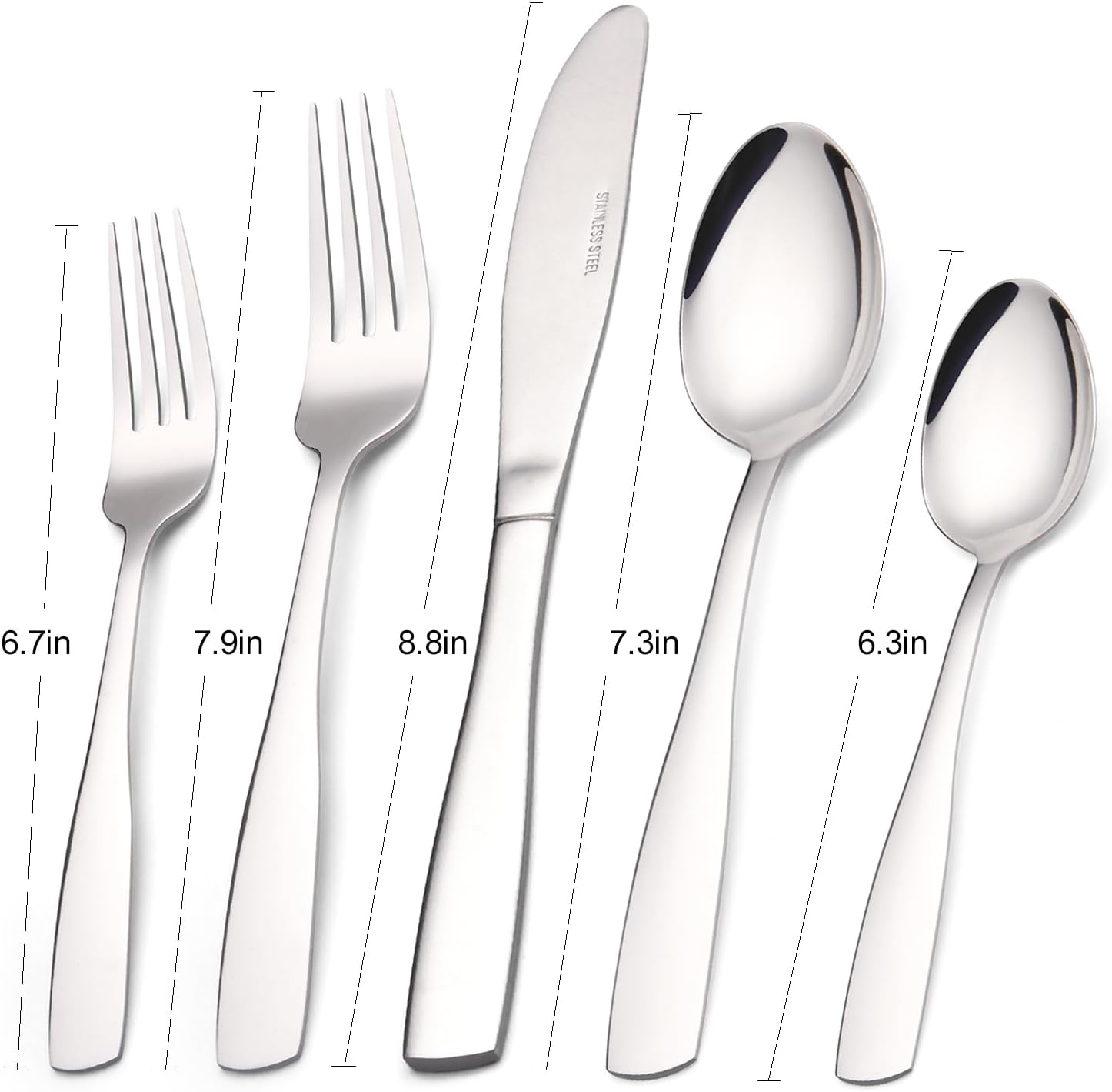 Stainless Steel Flatware Set, 5-Piece Place Setting, Mirror Polished Finish, Includes Dinner Fork, Salad Fork, Knife, Tablespoon, Teaspoon