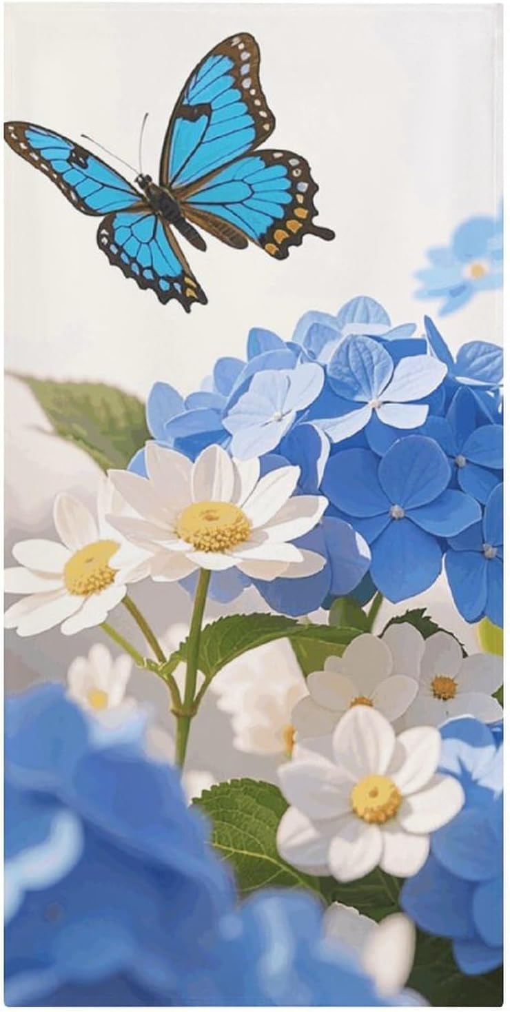 Hydrangeas Daisies Butterflies Oversized Beach Towel Set 31x 61 in image 3