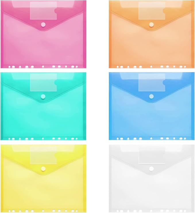 Dokumententaschen Set - 5 Transparente A4 Mappen Mit Druckknopf