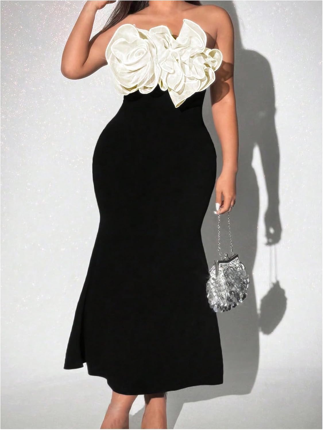 GORGLITTER Women's Flower Strapless Maxi Dress Summer Cocktail Wedding Guest Formal Prom Graduation Fishtail Sun Dress