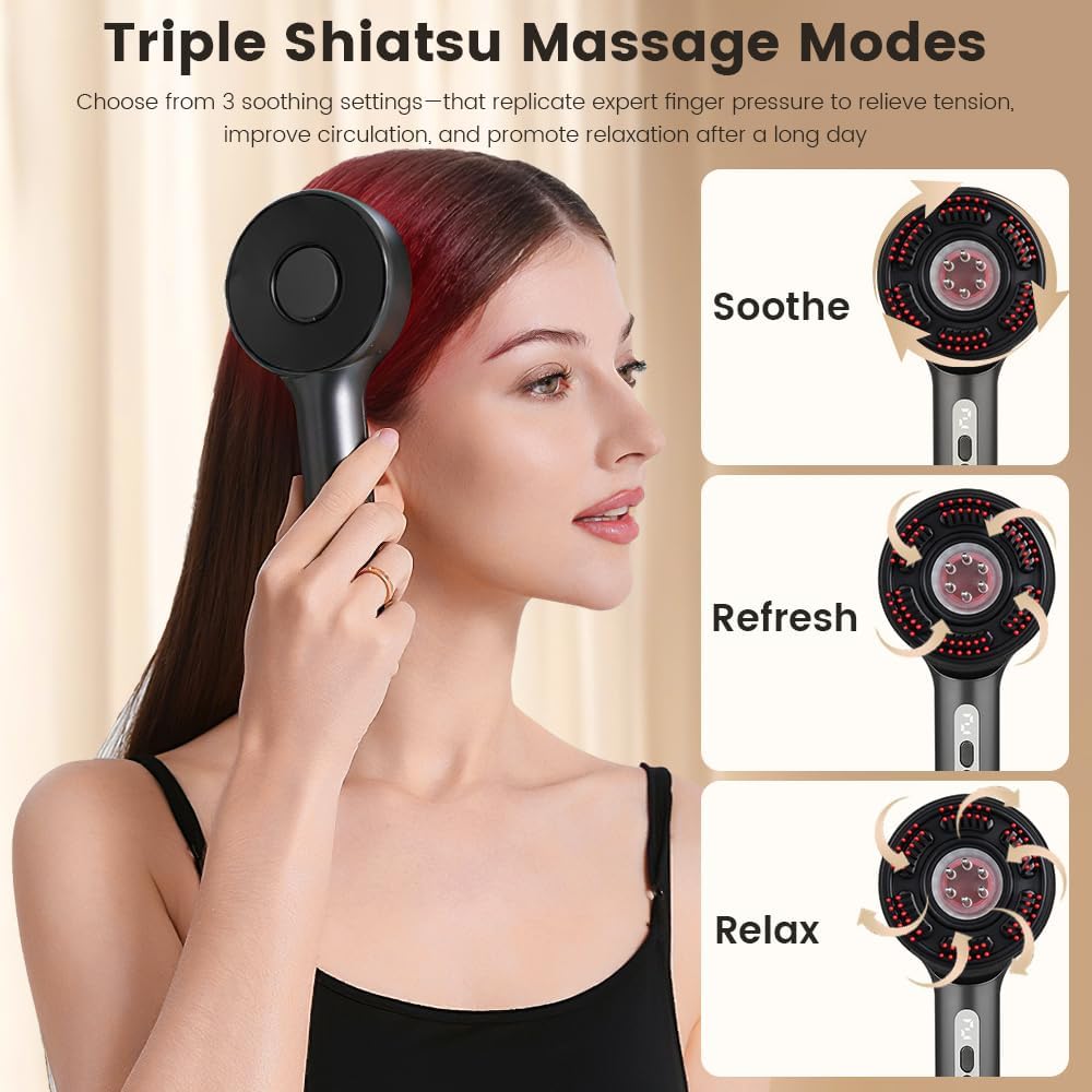 3-in-1 Electric Scalp Massager with Five-Level Massage Kneading, Oil Application, IPX7 Waterproof, Rechargeable for Men & Women, Grey