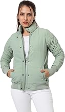 Campus Sutra Women's Pink Puffer Regular Fit Bomber Jacket For Winter Wear | Standing Collar | Full Sleeve | Buttoned | Casual Jacket For Woman & Girl | Western Stylish Jacket For Women