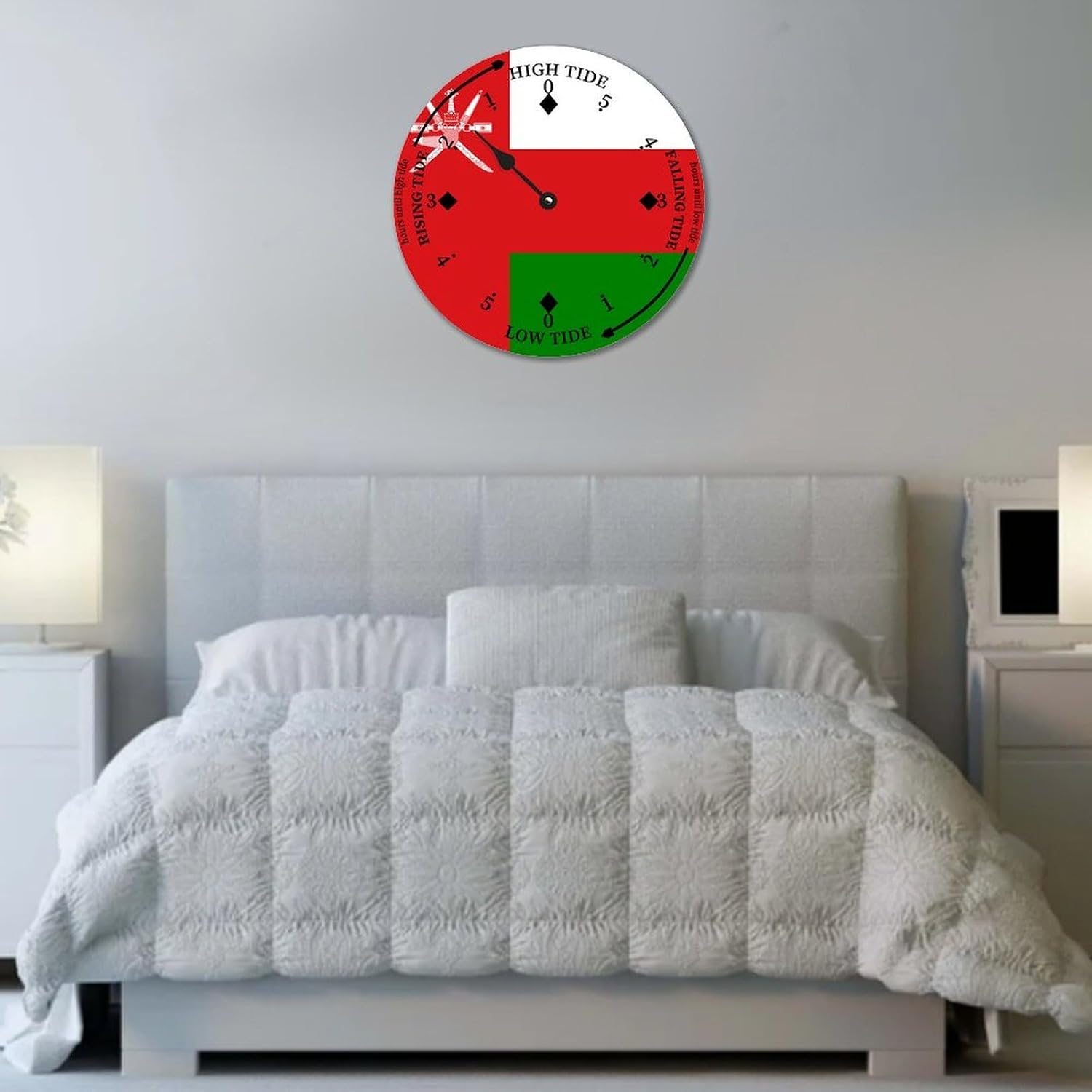Oman National Flag Tide Clocks Oman Wood Tidal Clock with High Tide Low Tide 15" Wall Hanging Art Tide Movement Clock for Living Room Farmhouse Home Decor