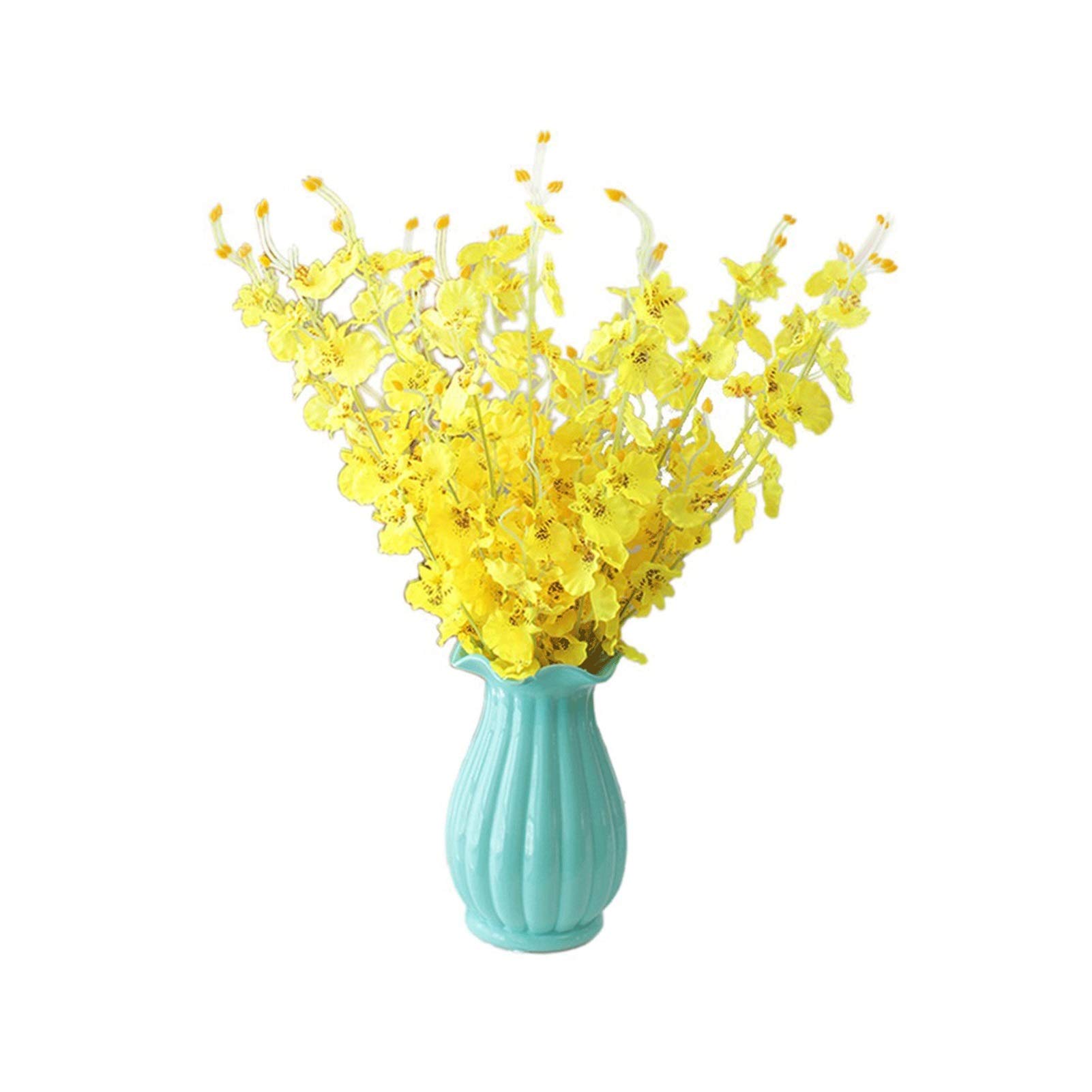 DFGHNBVC Artificial Flowers 20Inch Artificial Orchids Flowers,Faux Orchid In Blue Vase,Yellow Artificial Plant,For Table Centerpieces Fake Flowers