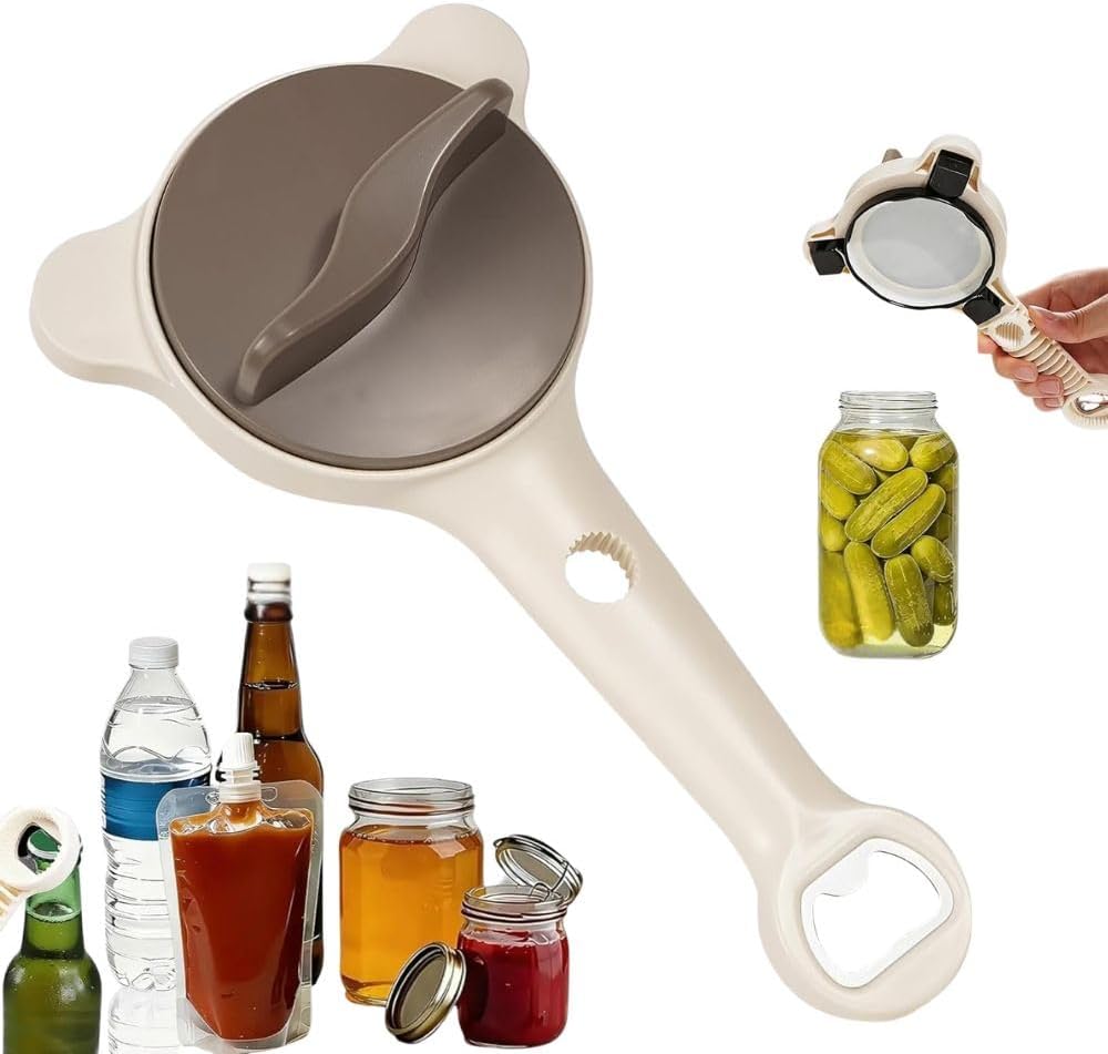 4-in-1 Jar Opener for Seniors, Bottle & Can Tool for Weak Hands