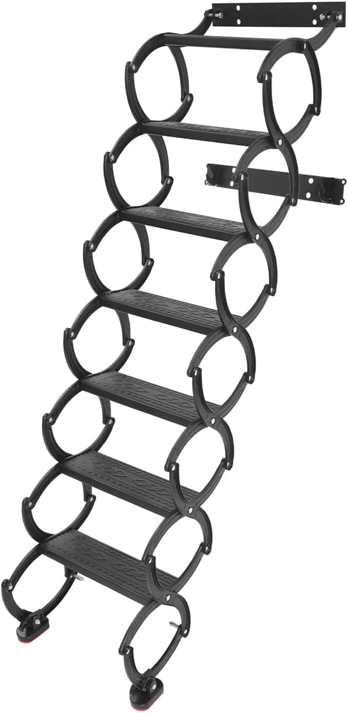 DYRABREST Wall Mounted Folding Ladder, 7 Step Retractable Attic Stair 440lbs Capacity, Space Saving Foldable Loft Ladder for Garage Basement Warehouse, Utility Ladder with Anti-Slip Steps