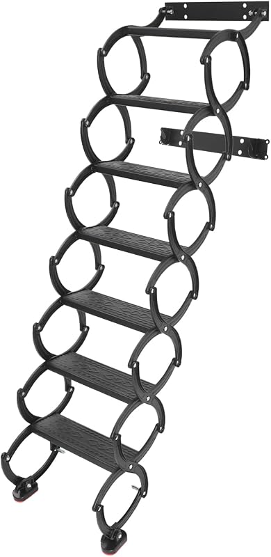 Escalier pliable mural, extensible, montage au plafond, échelle de grenier télescopique avec système d'extraction, capacité de charge 200 kg (7 marches noir)