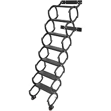 7 Steps Wall Mounted Attic Ladder, Attic Pull Down System Metal Telescoping Step Ladders Retractable Folding Stairs Pull Down Stairs for Loft Garage Basement Warehouse Black