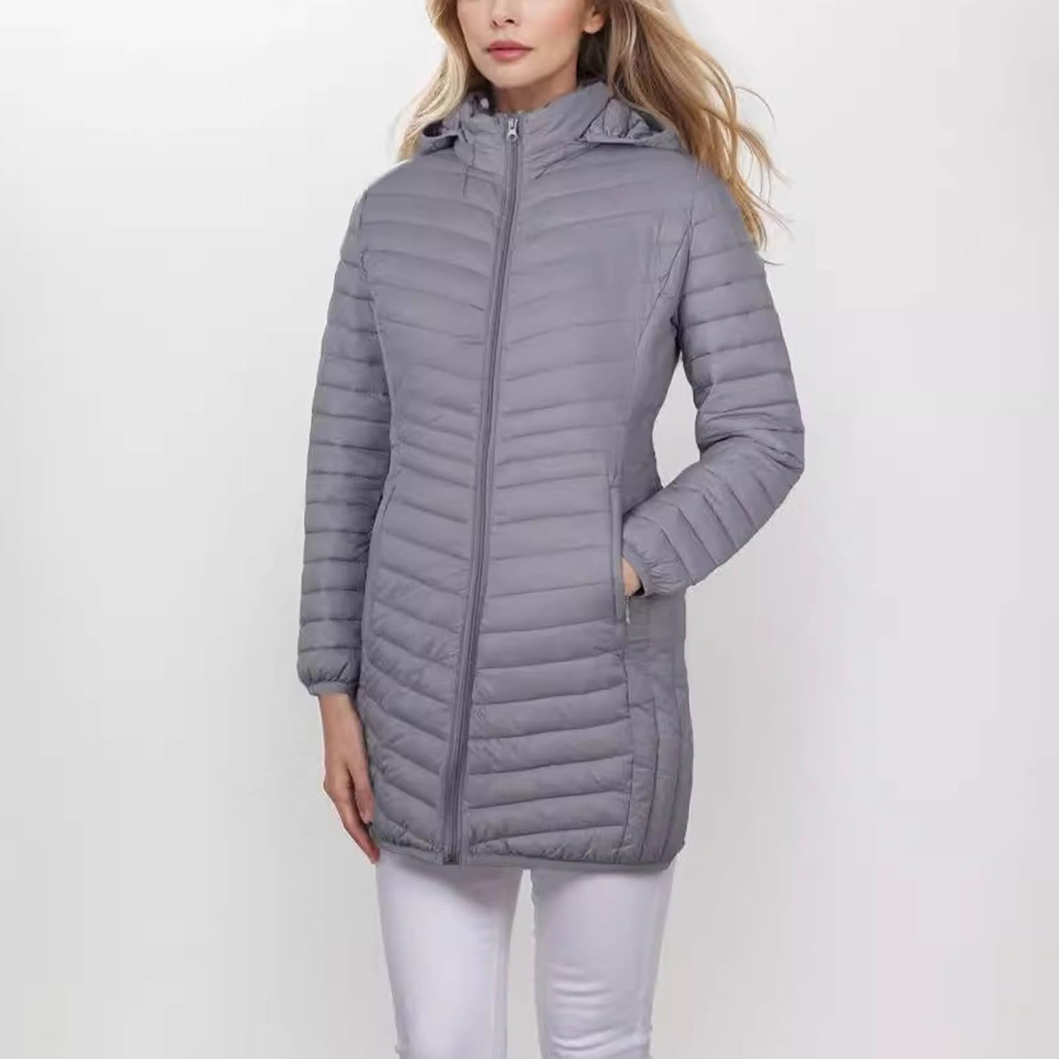 Women's Quilted Lightweight Puffer Jacket Winter Coats Long Padded Bubble Coat 2024 Fashion Thickened Outerwear