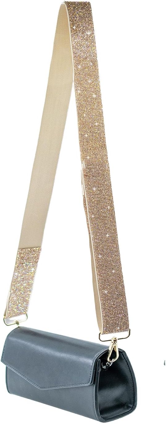 Rhinestone Purse Strap Crossbody Replacement 1.5 Wide Crystal Glitter Shoulder Straps Cross Body Bag Handbag for Guitar, Not Adjustable (Champagne)