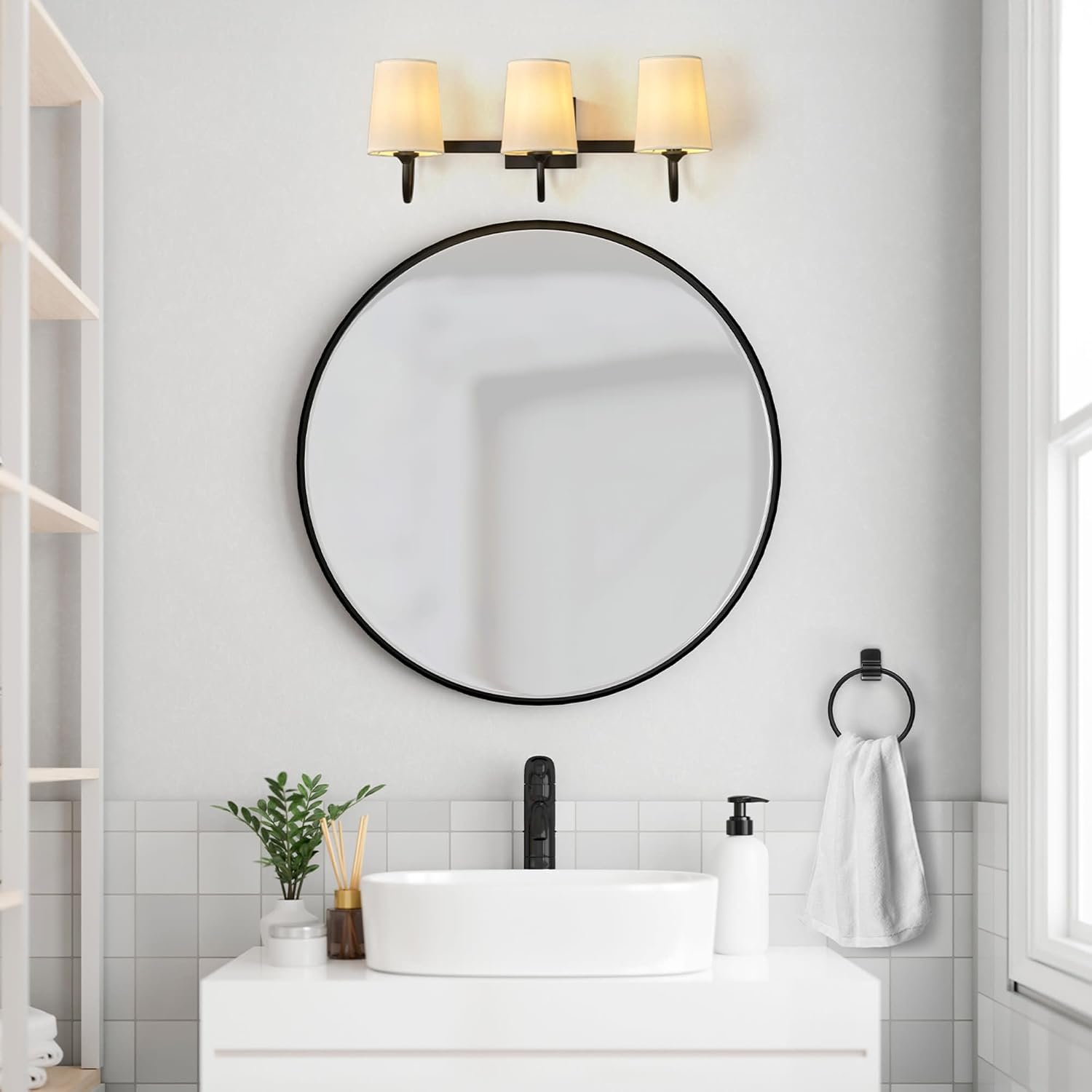 Globe Electric 91009586 Clarissa Bathroom Vanity Set - 3 Light 22" Wide Vanity Light, Towel Bar, Robe Hook, Toilet Paper Holder, and Towel Ring Included - Matte