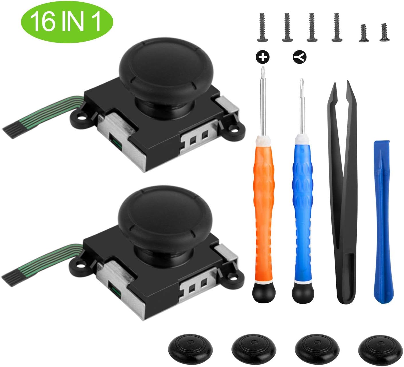 Younik 2-Pack 3D Replacement Joystick Analog Thumb Stick for Nintendo Switch Joy-Con Controller-with 4 Thumbstick Caps,Tri-Wing & Cross Screwdriver and Fixing Tool