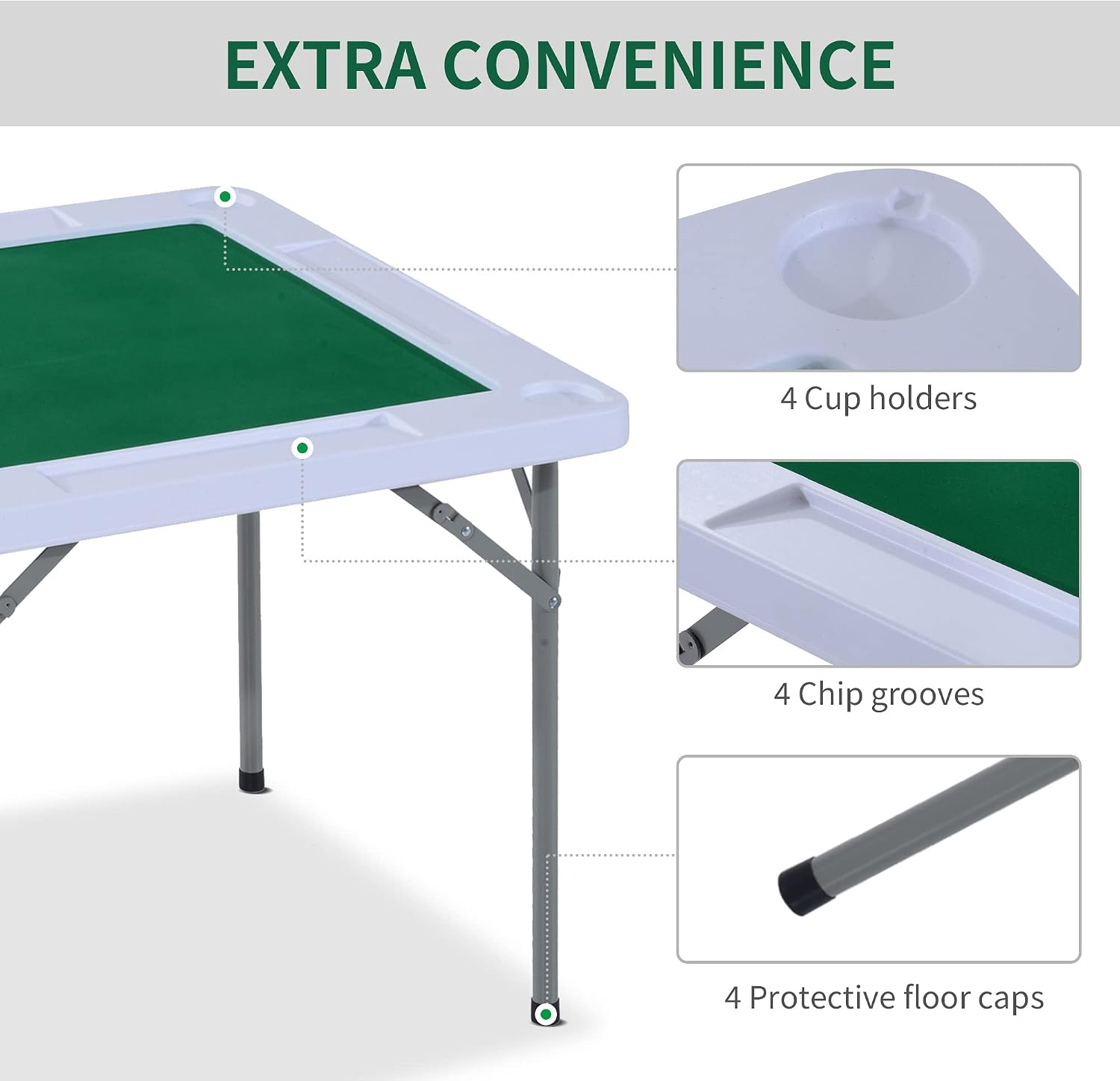 HOMCOM 35" 4-Player Mahjong Game Portable Folding Table for Poker Dominoes Card with Cup and Coin Holders