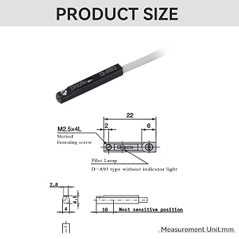 Drizzle 2PCS D-A93 Air Cylinder Magnetic Reed Sensor Proximity Switch Induction Switch - Compatible for CDU/CXSM/CY3B/MGTM - Wired with red LED Indicator