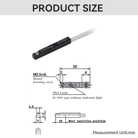 Drizzle 2PCS D-A93 Air Cylinder Magnetic Reed Sensor Proximity Switch Induction Switch - Compatible for CDU/CXSM/CY3B/MGTM - Wired with red LED Indicator