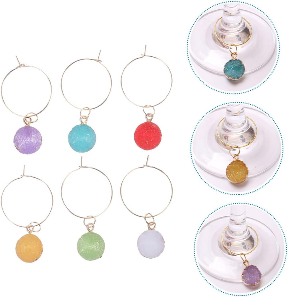 Cabilock 3sets Colorful Crystal Wine Cup Markers Hanging Charms for Wine Decoration Drink Identifiers for Parties and Gatherings Vibrant and Functional 6pcs*3