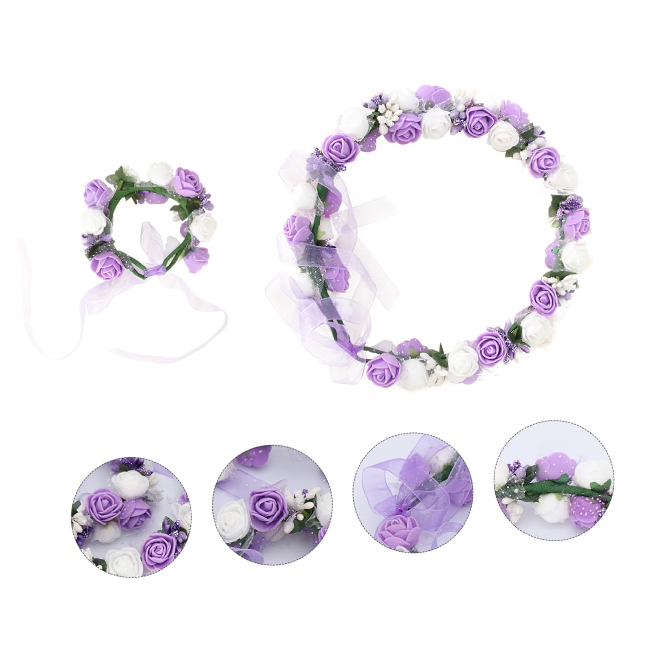 FRCOLOR 3sätze Handgemachte Braut Und Brautjungfer Blumenkranz Armband Und Weiß Stil Für Hochzeitsdekoration Und Fotografie Am Strand Leicht Und Angenehm Zu Tragen