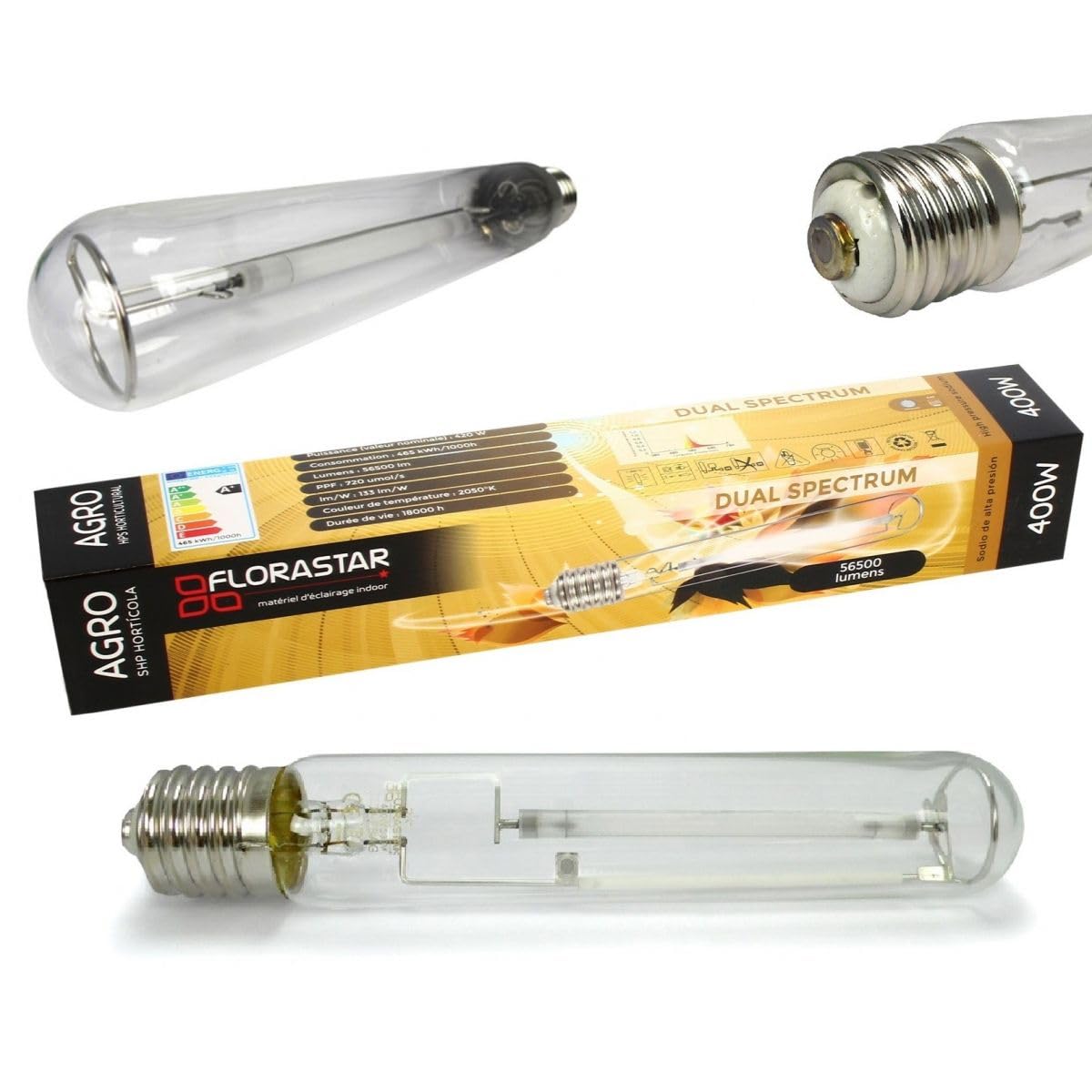 Ampoule HPS 400W Double Spectre 2050K Culot E40 Croissance et Floraison Végétaux