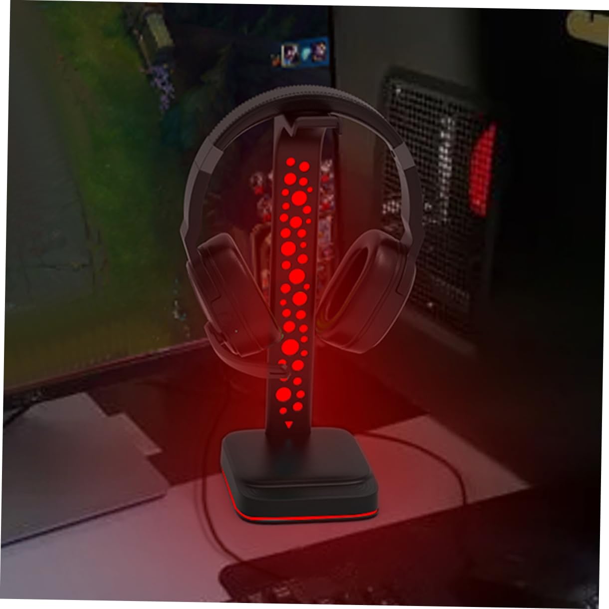 Mipcase Soporte para Auriculares RGB con Hub USB y Luz LED Soporte Multifuncional para Auriculares Gaming y PC Compatible con Aux Color Negro