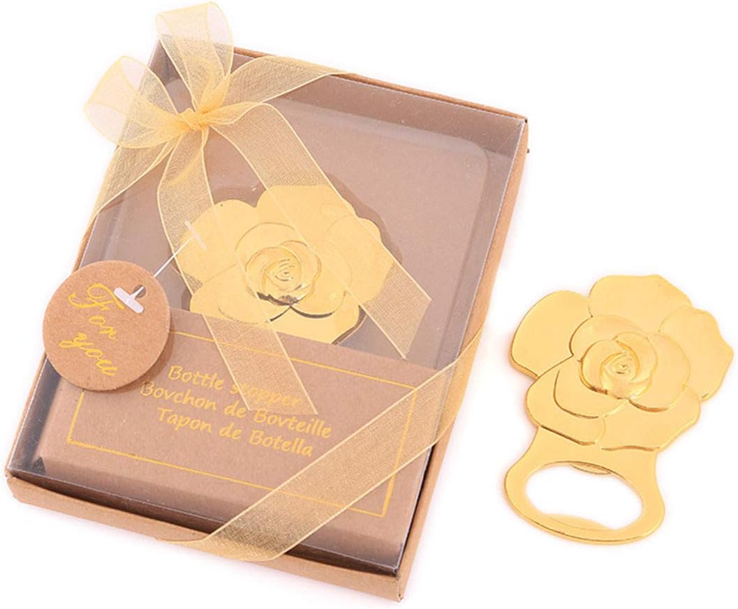 Yansanido 12pcs Rose Flower Shaped Bottle Openers Gold Baby Shower Return Gifts Wedding Favors for Guests Party Favors (12pcs Rose)