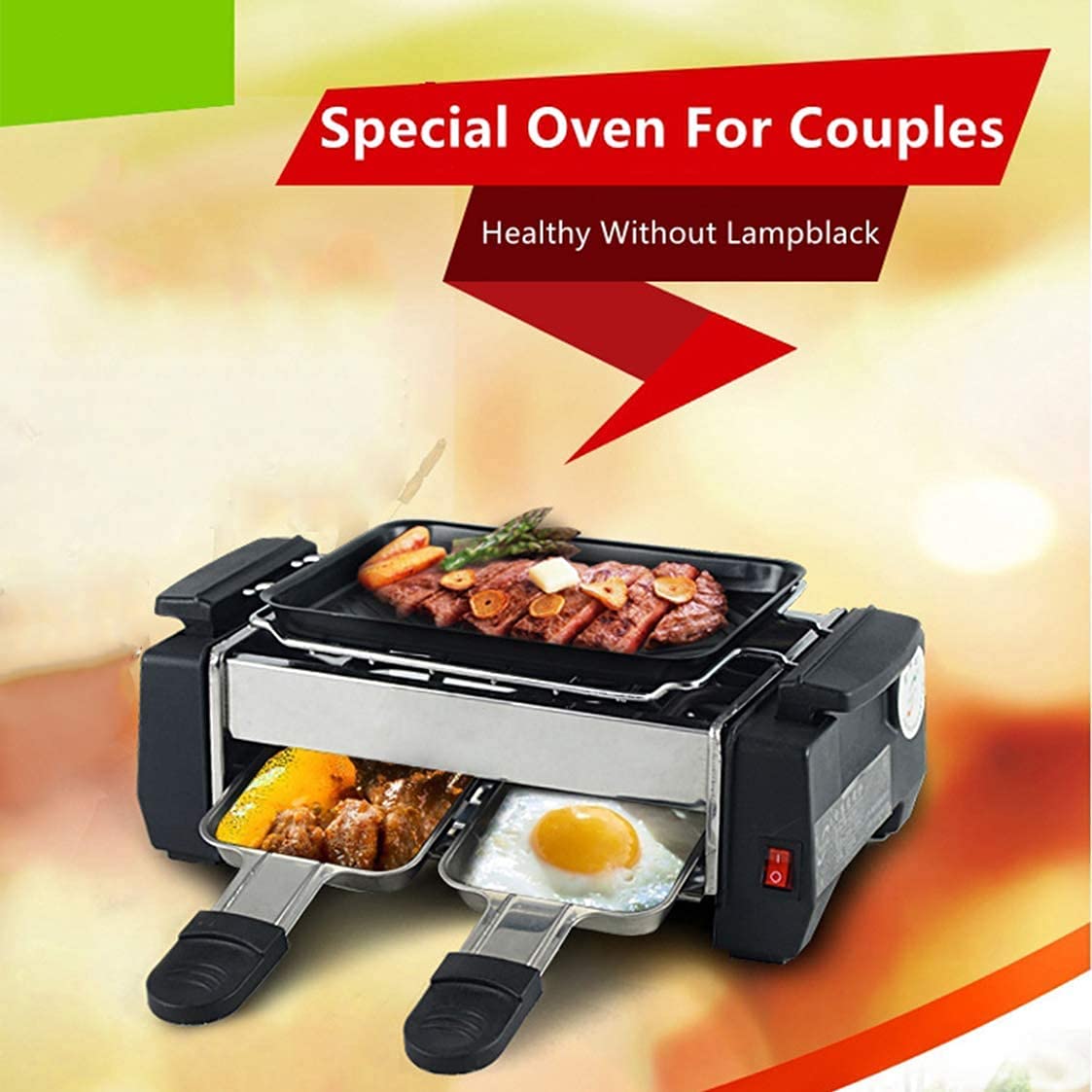 OSCCAR Raclette eléctrico Parrilla Antiadherente para 2 Parejas Parejas Familia Familia Barbacoa sin Humo Parrilla Raclette Pan PANTILLA ELÉCTRICA 1000W (Size : 2000W)