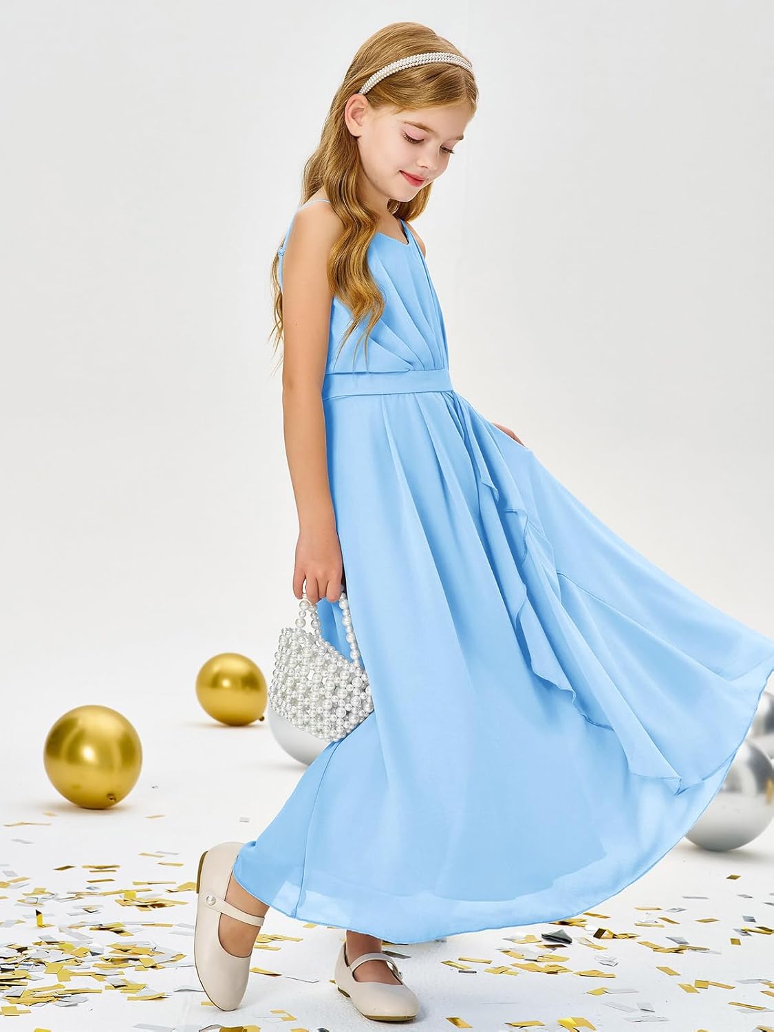 Imily Bela Girls Chiffon Dresses Formal Sleeveless Junior Bridesmaid Wedding Party Maxi Dress - Image 5