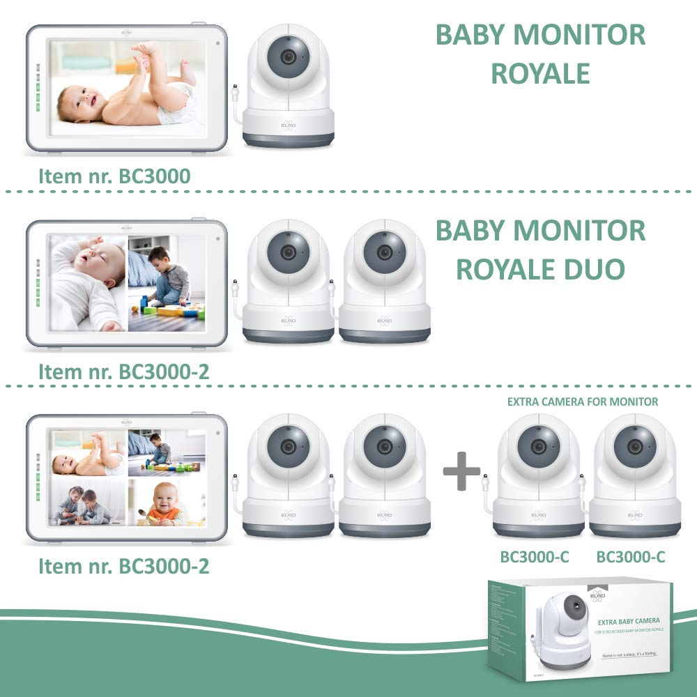 ELRO Moniteur pour bébé BC3000-2 Royal avec écran tactile HD de 12,7 cm et application avec caméra supplémentaire, 1 pièce (lot de 1)
