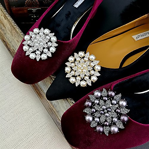 Douqu 1 Pair Fashion Wedding Bridal Pearl Gold Silver Gray Rhinestone Crystal Shoe Boots Clips (Gold) #TOP3