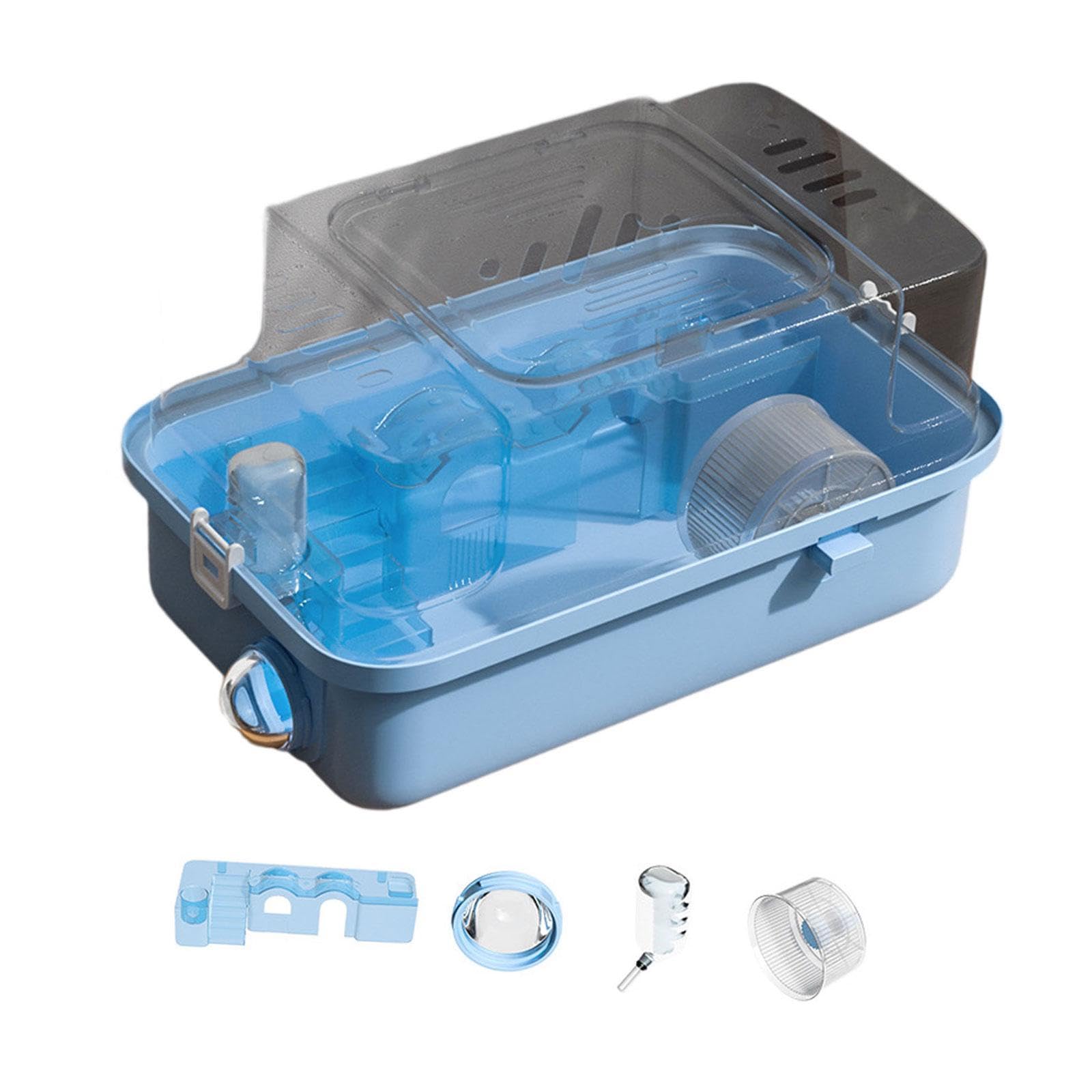 MagiDeal Cage Transparents Double Couches pour Hamsters et Gerbilles, Plateforme, Biberon Eau - Bleu, 45x28x25cm