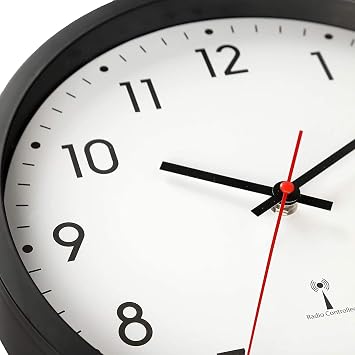 Lawei 30 cm Wall Clock Radio Automatic Time Changing Indoor Radio Controlled Clock Plastic Radio Wall Clock Modern Clock for Living Room Home Office School (Black)
