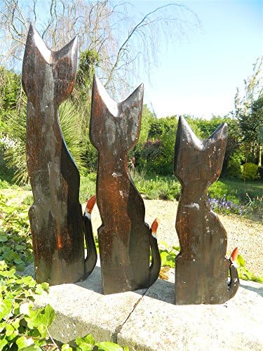 Thai Gifts Wooden Cat Carving - Standing Shabby Chic Cat Ornament - Brown 50cm