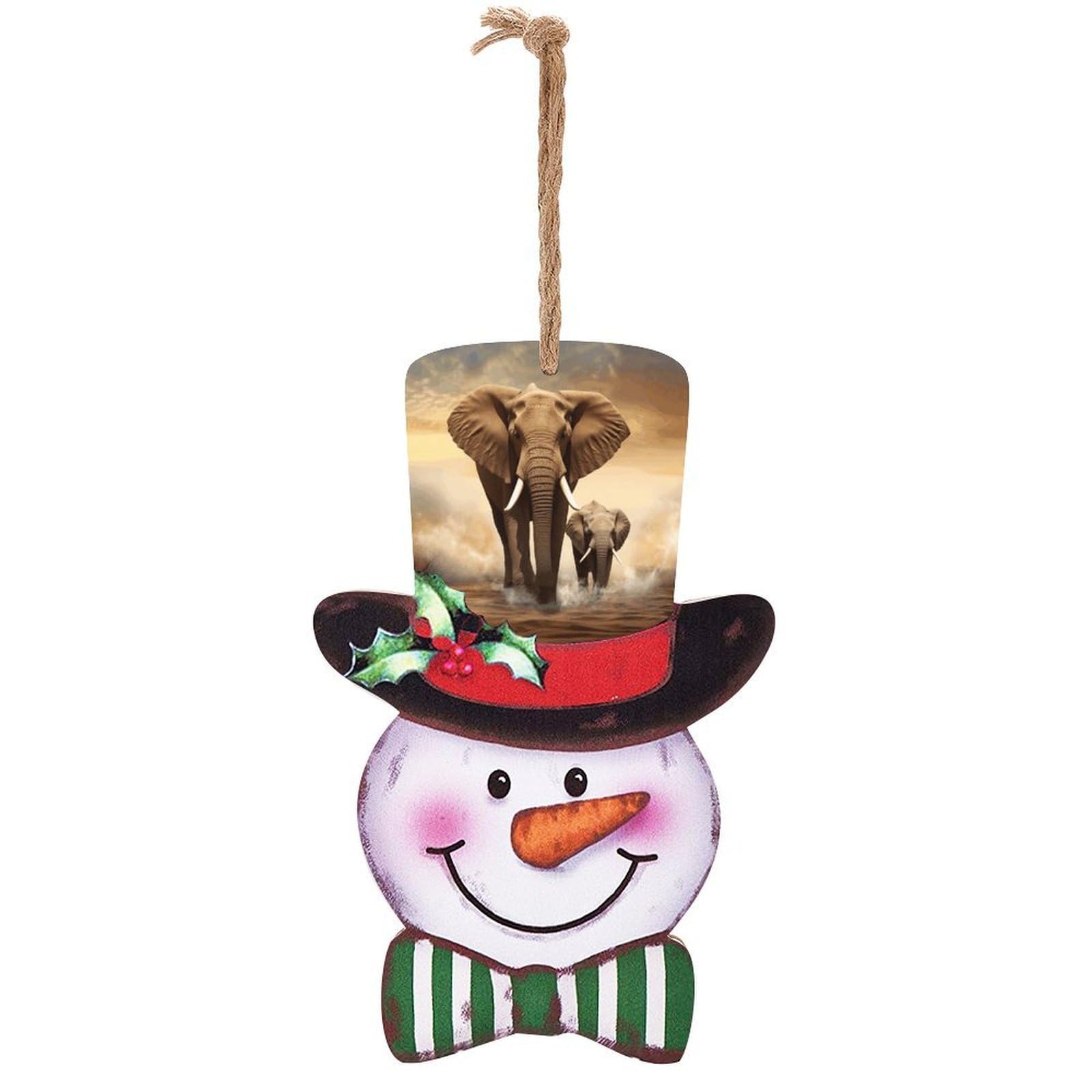 Elephant And Baby Elephant Snowman Decor Christmas Snowmans Hanging Decors Wooden Exquisite Holiday Decoration Sign for Home Window Wall Farmhouse Indoor Outdoo