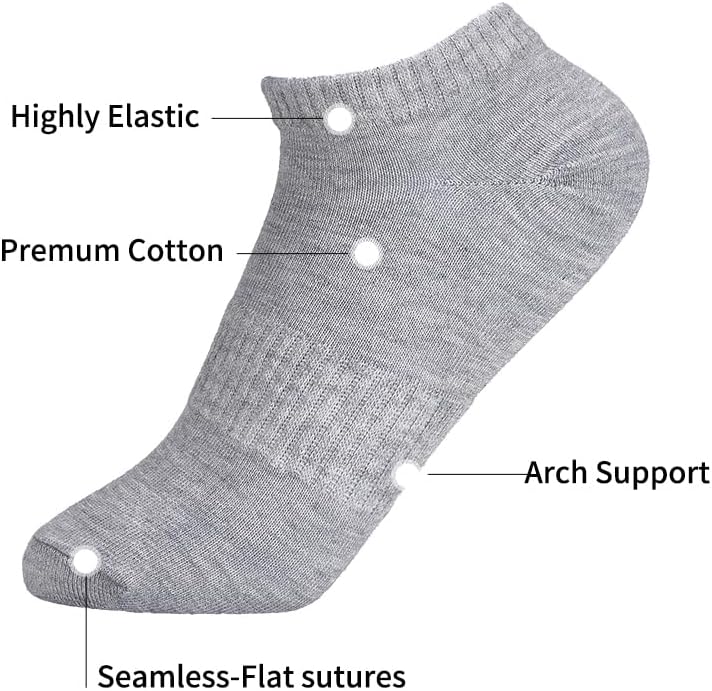 6 Pairs No Show Socks Cotton Non Slip Low Cut thin Socks,White/Black/Grey - Image 2