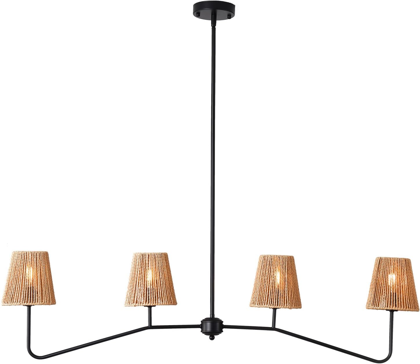 45" W Rattan Farmhouse Kitchen Island Lighting,Industrial Linear Chandelier, 4-Light Pendant Lighting for Kitchen Island Dining Room