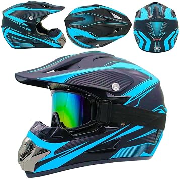 DOT Approved Kids ATV Helmet with Visor Electric Dirt Bike, Dirt Bike Downhill Off-Road Mountain Bike Helmet for Kids 8-14, with Goggles Gloves Mask