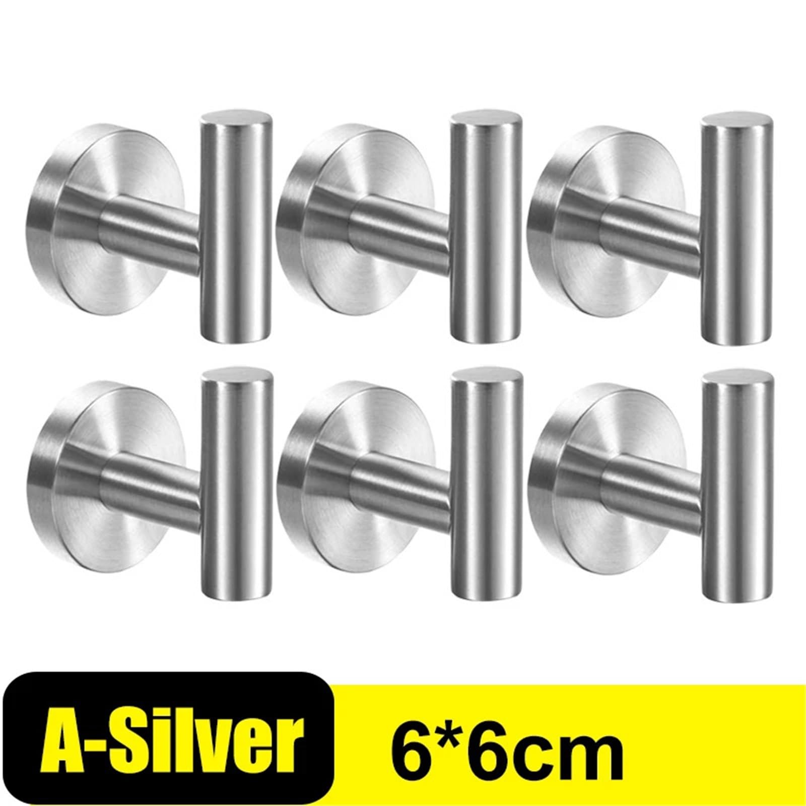 Ganchos de ventosa fuertes de acero inoxidable, gancho montado en la pared, soporte de almacenamiento for baño de alta resistencia, perchas for puerta y abrigo, 6/1 ud.(A-Silver,6PCS)