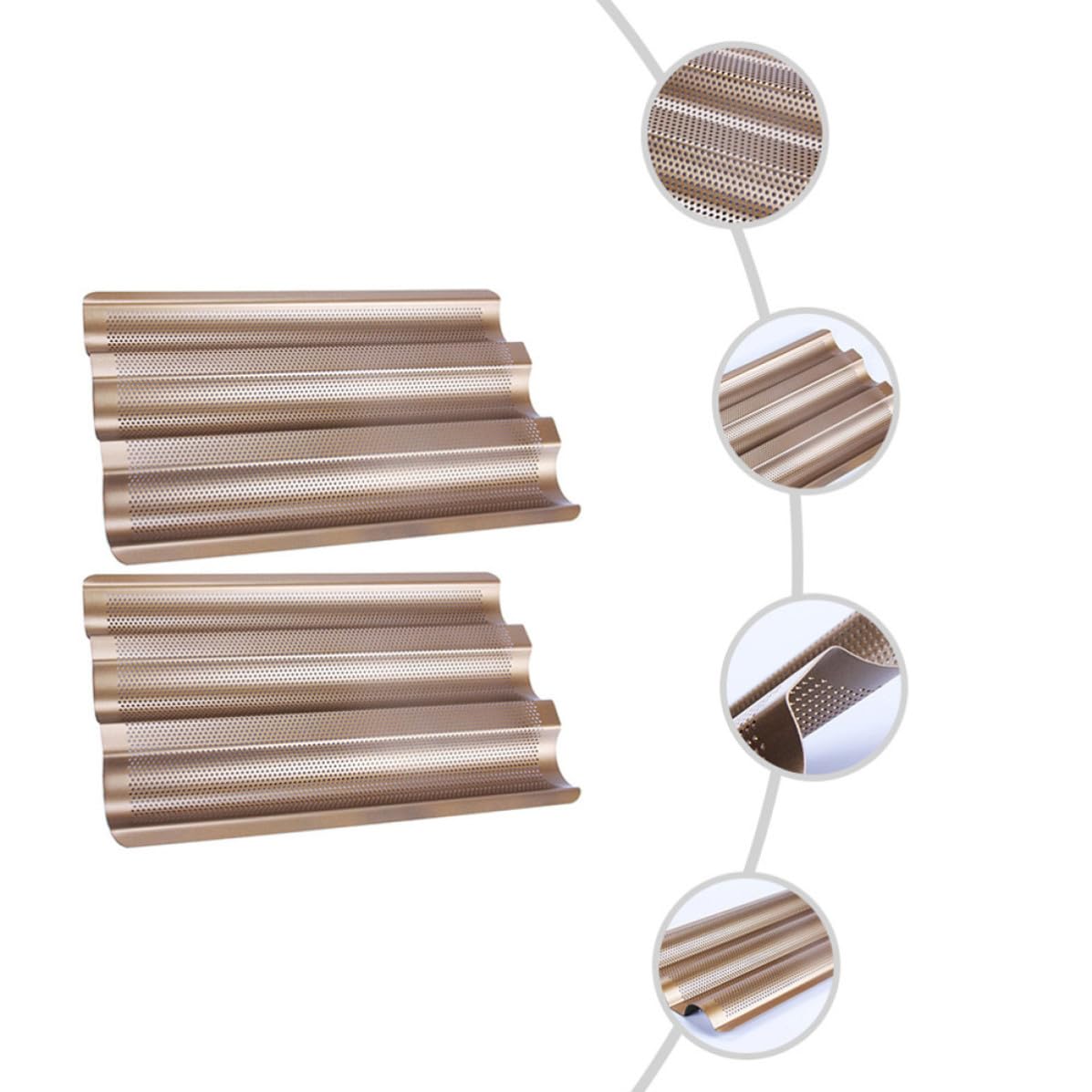 Hemobllo Moules à Français 3 Vagues Antiadhésifs en Acier Carbone Lot de 2 Design Perforé pour Cuisson de Baguettes Maison
