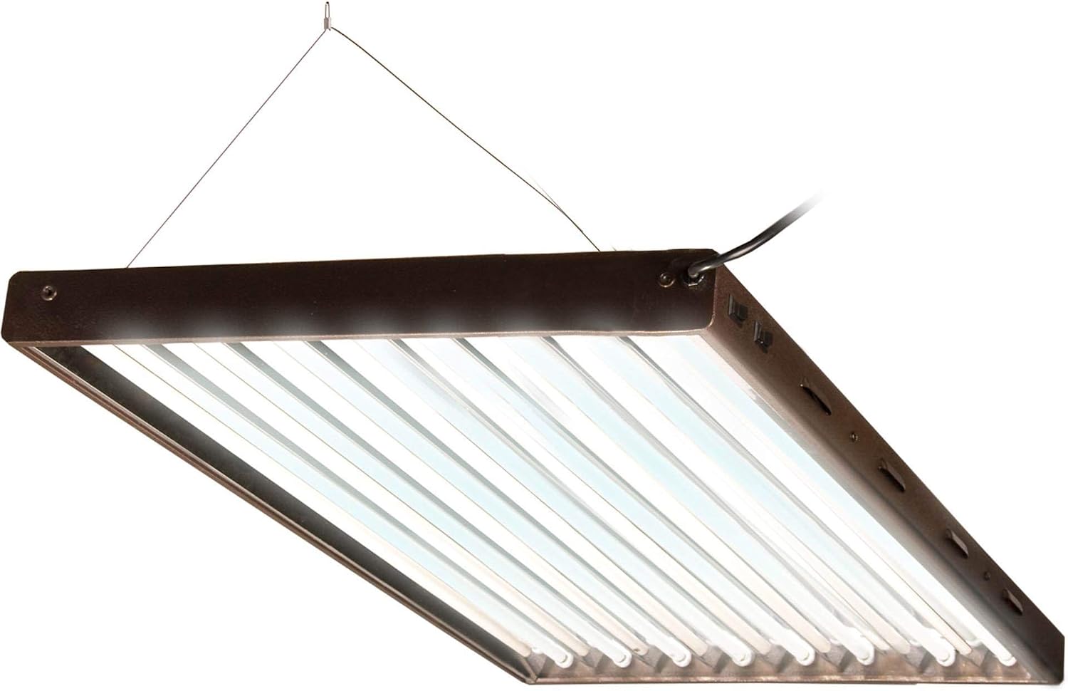 Agrobrite FLP48 T5 Fluorescent Indoor Grow Light Fixture 4 Foot, 432W (8x54w), 8X T5 Tubes, Designer Brown, Up to 920 umol/s PPF and 40,000 Lumens, 6500k, 10 ft. Power Cord, 2 Hanging Wires