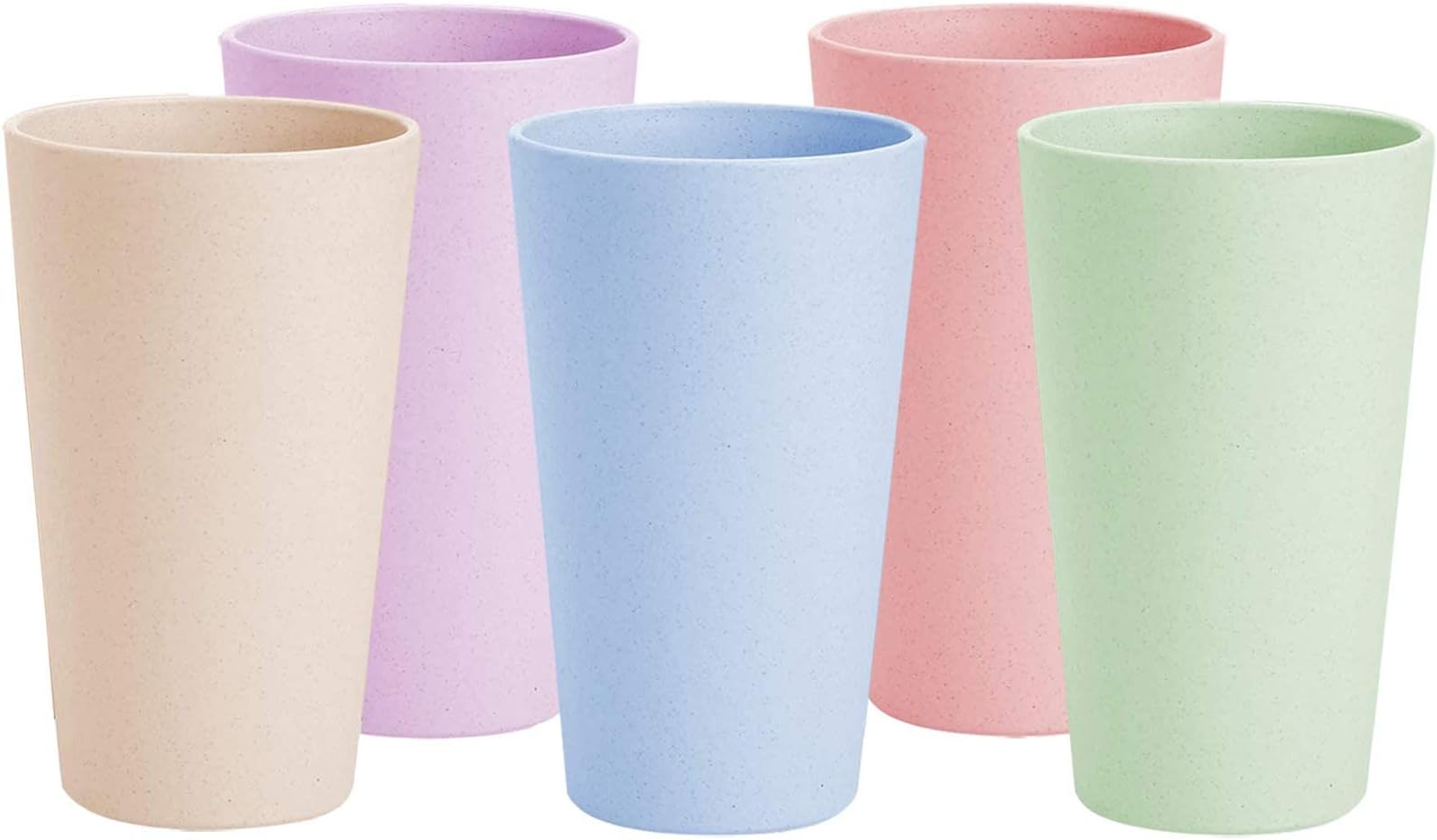 16 oz Unbreakable Reusable Drinking Cups, Eco-friendly Wheat Straw Tumbler Set for Adult, Dishwasher Safe, Tea Milk Juice Coffee Water Glass Cups, Set of 5.