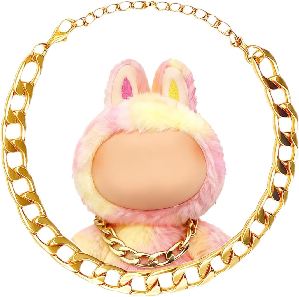 Gold Chain Necklace for Labubu, Mini Cuban Chain Jewelry for 17cm Dolls, Cute Accessory for Doll Outfit Display