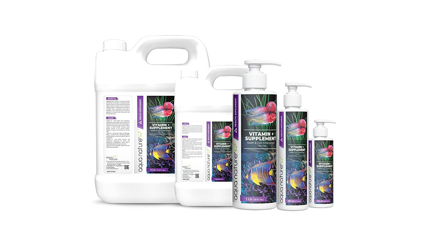 AquaNature® Vitamin+ Supplement for Health & Colour Enhancement for Freshwater & Saltwater Fishes (120ml) 1