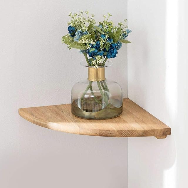 GIEANOO Wood Corner shelf , 7 inch 1PC Rustic OAK Floating Wall Shelves Round End Wall Mounted Shelving Solution Floating Speaker Display Bookshelves Décor Accents Bathroom