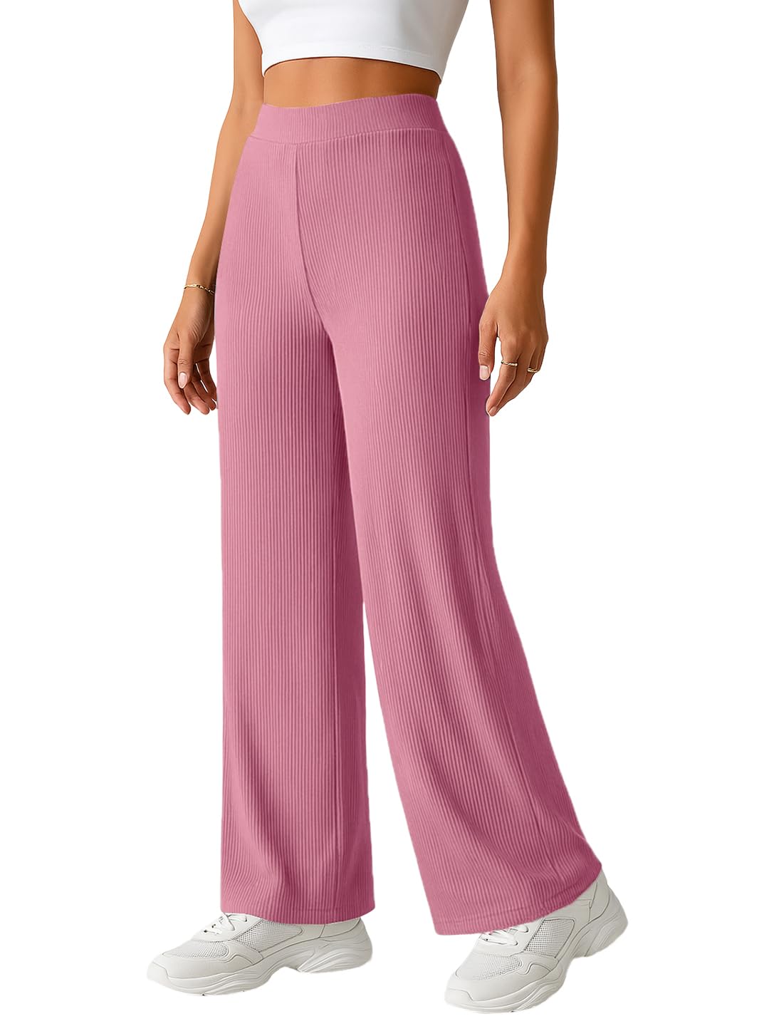 Women’s Palazzo Pants High Waist | Wide Leg Stretchable Trousers | Elastic Waist Flared Pants | Casual, Office, Travel, Lounge Stylish Comfortable Bottom Wear-image-23