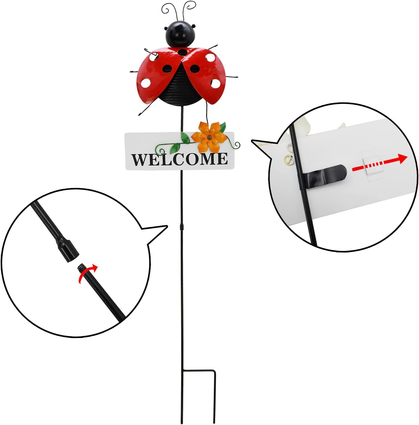 30 Inch Ladybug Garden Stake Outdoor Spring Decoration, Rustic Metal Bug Yard Art Stake Welcome Sign Lawn Ornament for Outside Yard Lawn Patio Decoration (Bug)