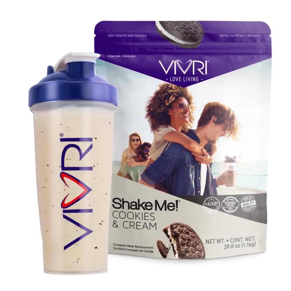 VIVRI Shake Me! Cookies & Cream Meal Replacement | 20 Servings | 21g Triple Premium Protein, 45 Nutrients & 8 Superfoods | Supports Full-Body Health & Energy | Shaker Included