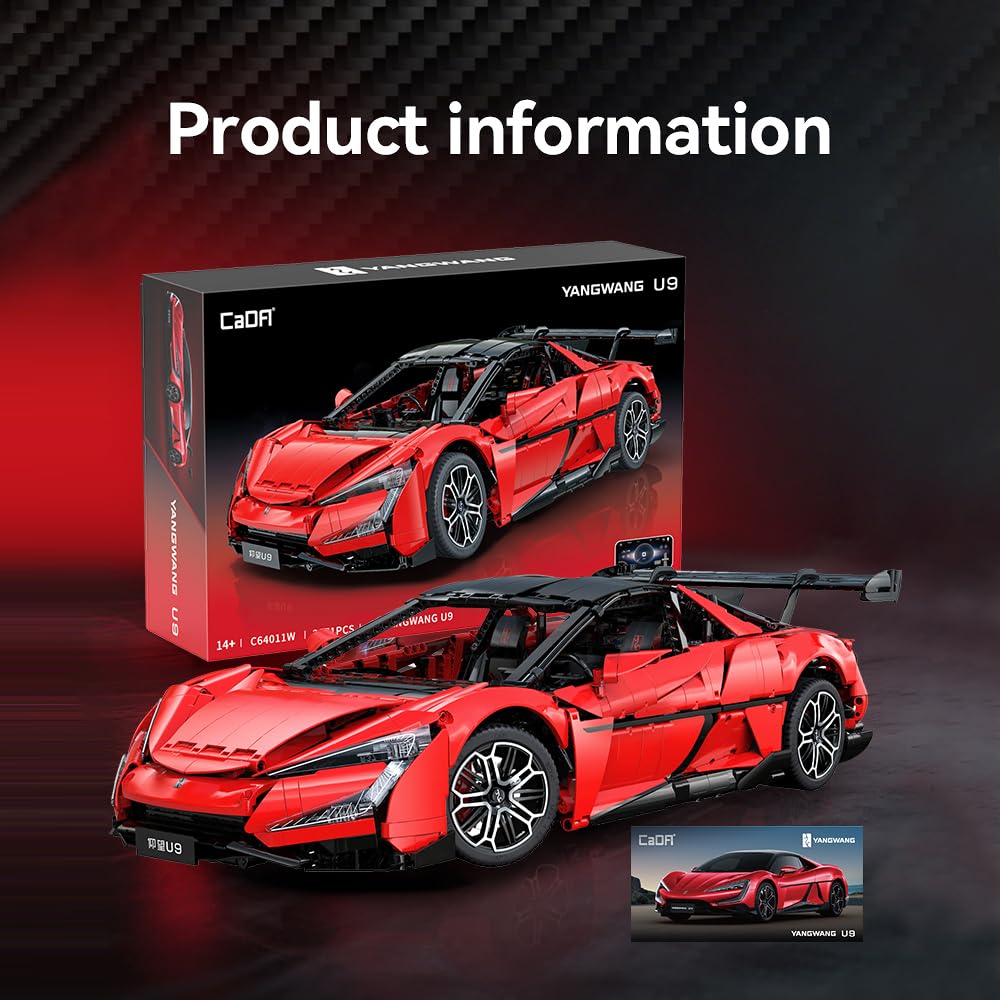 CaDA Master Yangwang U9 Super Car Brick Set, C64011W 1:8 Sports Car Building Block Kit with U-Turn Function, Dancing Building Block Model for Adults Collectors (3671PCS)