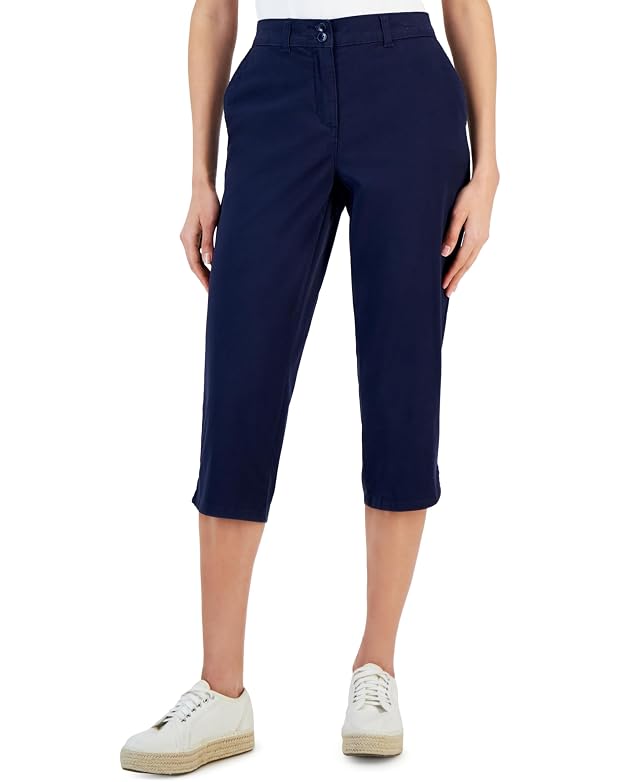 Karen Scott Womens Woven Flat Front Capri Pants